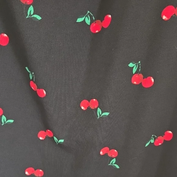 New York & Company Off the Sholder Black Dress with Cherry Print. Beautiful - Picture 2 of 8